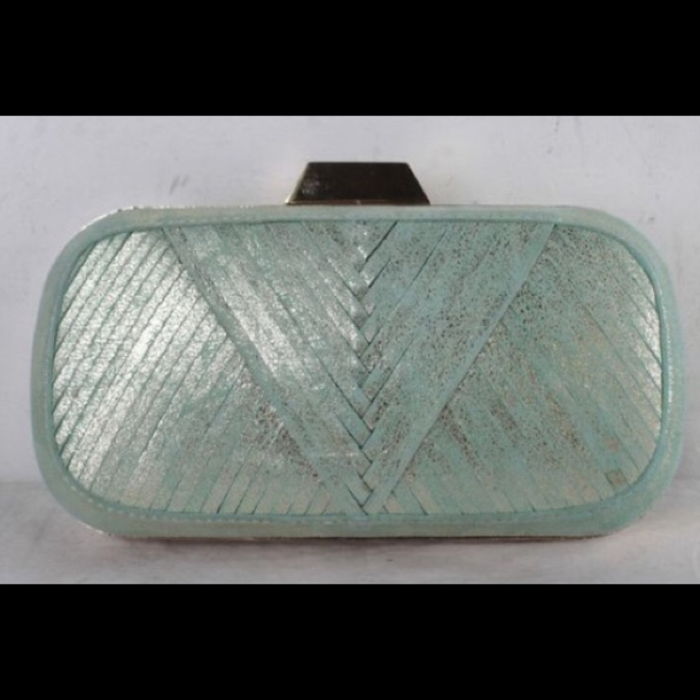 Lili Radu gold aqua leather w/ crossbody chain
